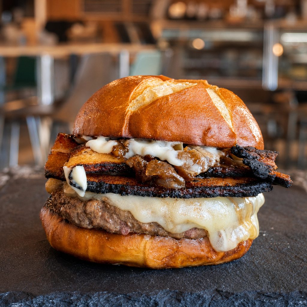 Apple Bacon Jam Pub Burger.