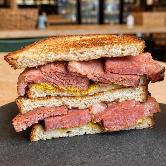 Corned Beef on Rye with Mustard.