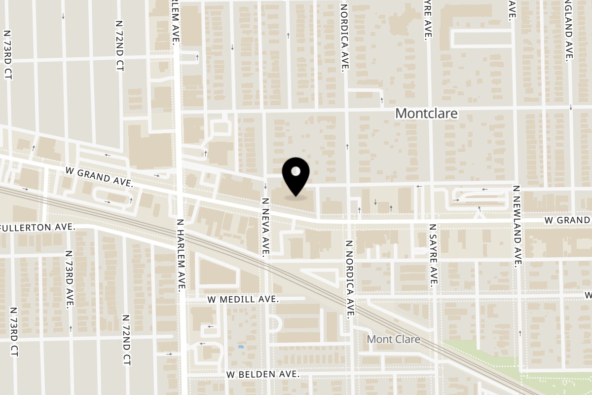 Map showing the location of Top Butcher Market on 7128 West Grand Avenue in Chicago